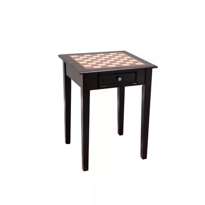 22 In. Chess End Table with 2 Drawers in Mahogany Wood