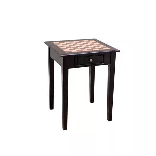 22 In. Chess End Table with 2 Drawers in Mahogany Wood