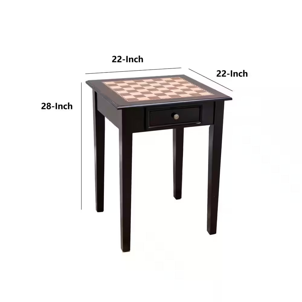 22 In. Chess End Table with 2 Drawers in Mahogany Wood