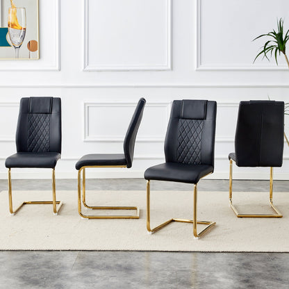 Modern dining chairs with faux leather padded seats, dining room chairs, gold metal leg upholstered chairs set of 6