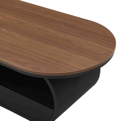 47-Inch Industrial Oval Coffee Table with Storage Drawer - Black