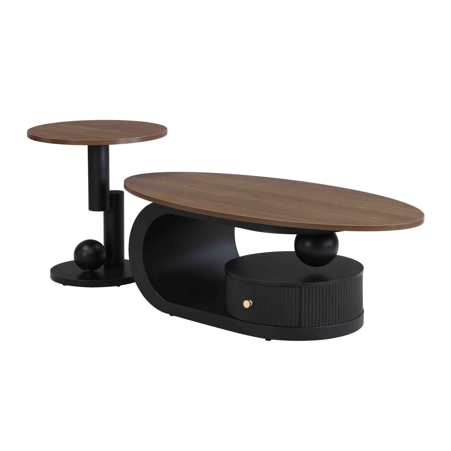 2-Piece Nesting Coffee Table Set with Storage - Black & Brown