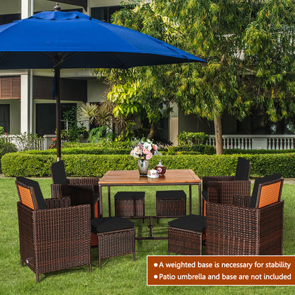 9 Pieces Patio Rattan Dining Cushioned Chairs Set-Black