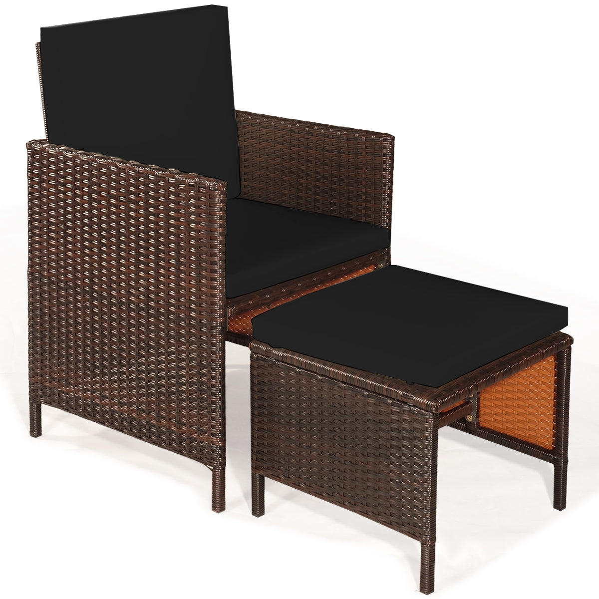 9 Pieces Patio Rattan Dining Cushioned Chairs Set-Black