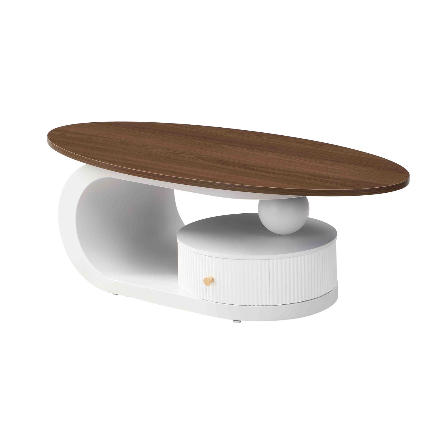 2-Piece Nesting Coffee Table Set with Storage - White & Brown