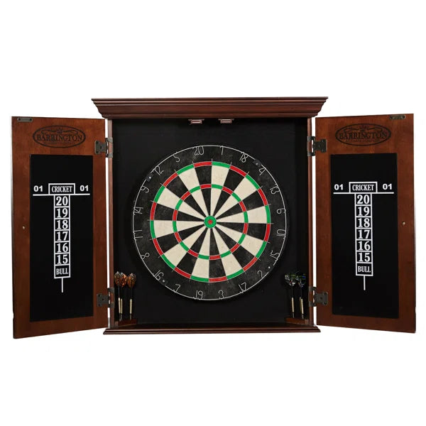 18-Inch Bristle Dartboard and Wood Cabinet Set with 6 Steel-Tip Darts