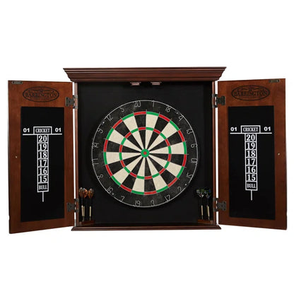 18-Inch Bristle Dartboard and Wood Cabinet Set with 6 Steel-Tip Darts