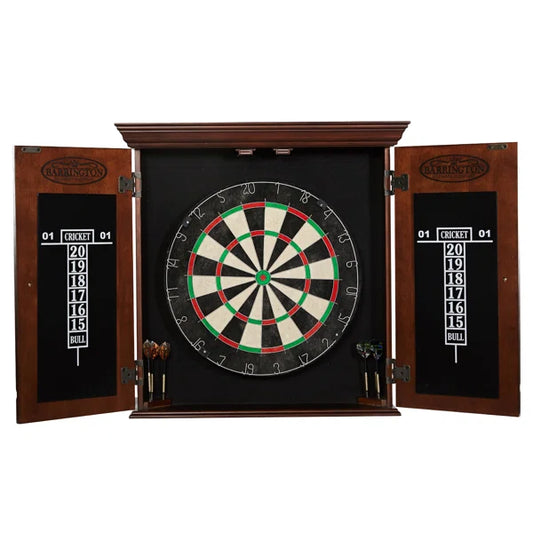 18-Inch Bristle Dartboard and Wood Cabinet Set with 6 Steel-Tip Darts