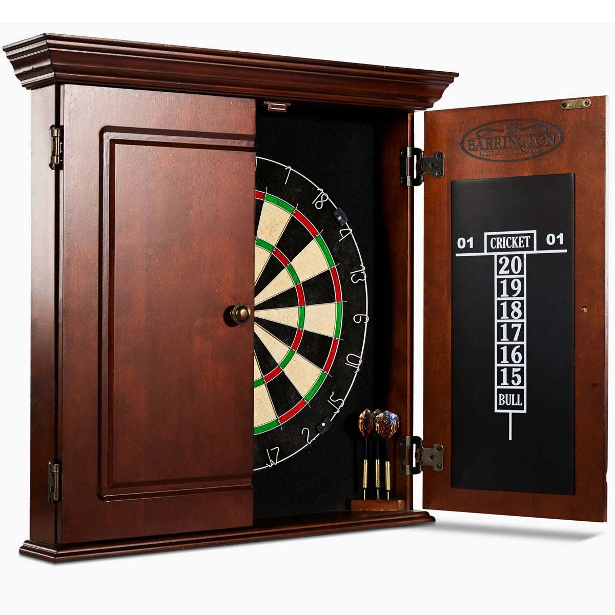 18-Inch Bristle Dartboard and Wood Cabinet Set with 6 Steel-Tip Darts