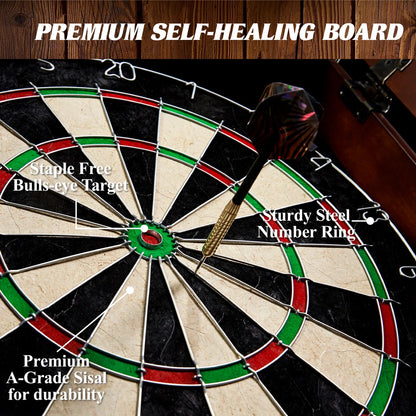 18-Inch Bristle Dartboard and Wood Cabinet Set with 6 Steel-Tip Darts