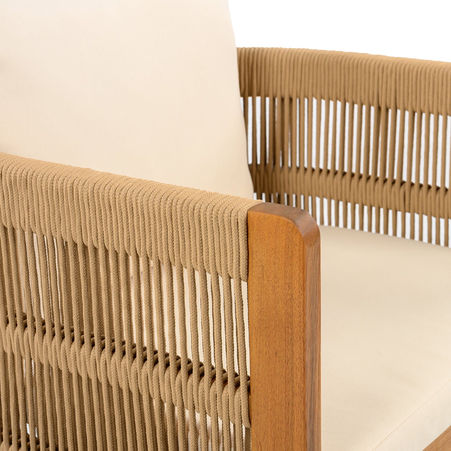 Outdoor Dining Set with Acacia Wood Table and 4 Chairs, Beige