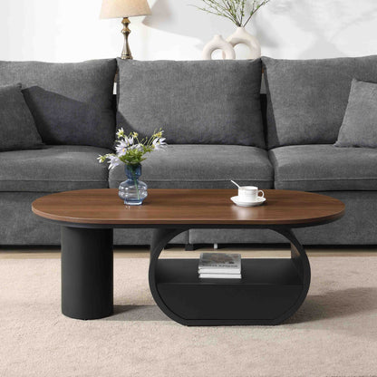 47-Inch Industrial Oval Coffee Table with Storage Drawer - Black