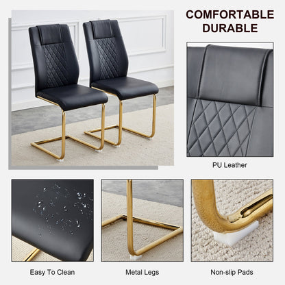 Modern dining chairs with faux leather padded seats, dining room chairs, gold metal leg upholstered chairs set of 6