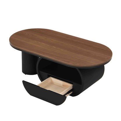 47-Inch Industrial Oval Coffee Table with Storage Drawer - Black