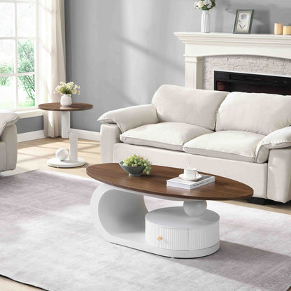 2-Piece Nesting Coffee Table Set with Storage - White & Brown