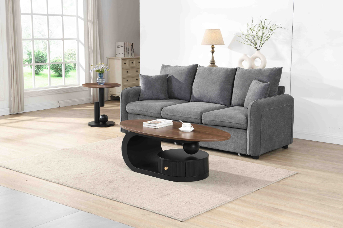 2-Piece Nesting Coffee Table Set with Storage - Black & Brown