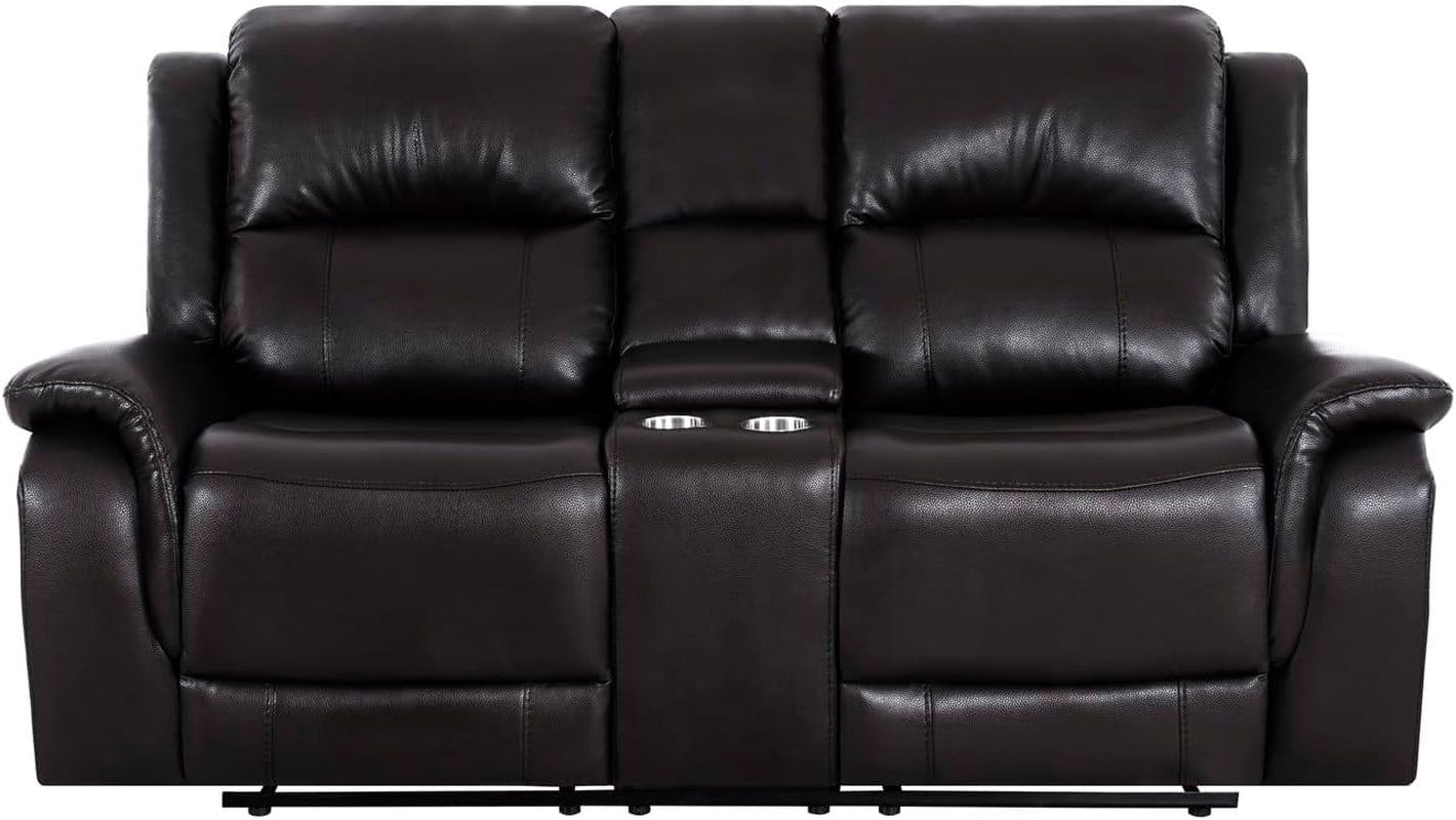Oversized Espresso Leather Recliner Loveseat For Home Theater