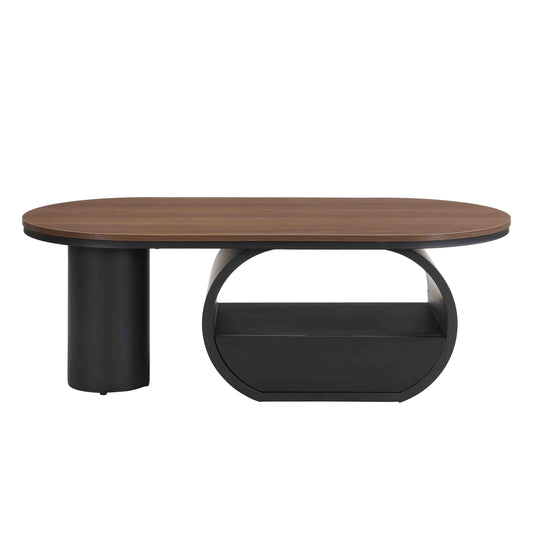 47-Inch Industrial Oval Coffee Table with Storage Drawer - Black