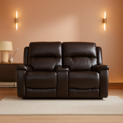 Oversized Espresso Leather Recliner Loveseat For Home Theater