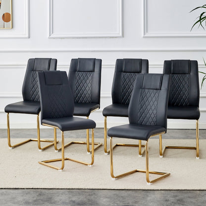 Modern dining chairs with faux leather padded seats, dining room chairs, gold metal leg upholstered chairs set of 6