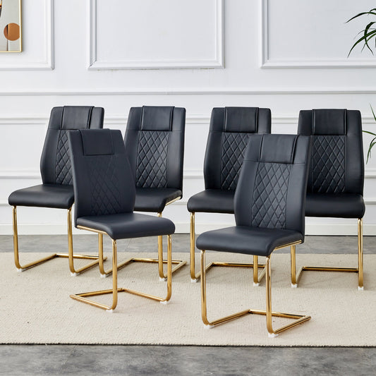 Modern dining chairs with faux leather padded seats, dining room chairs, gold metal leg upholstered chairs set of 6