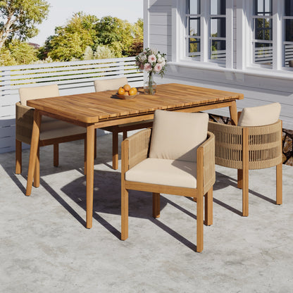 Outdoor Dining Set with Acacia Wood Table and 4 Chairs, Beige
