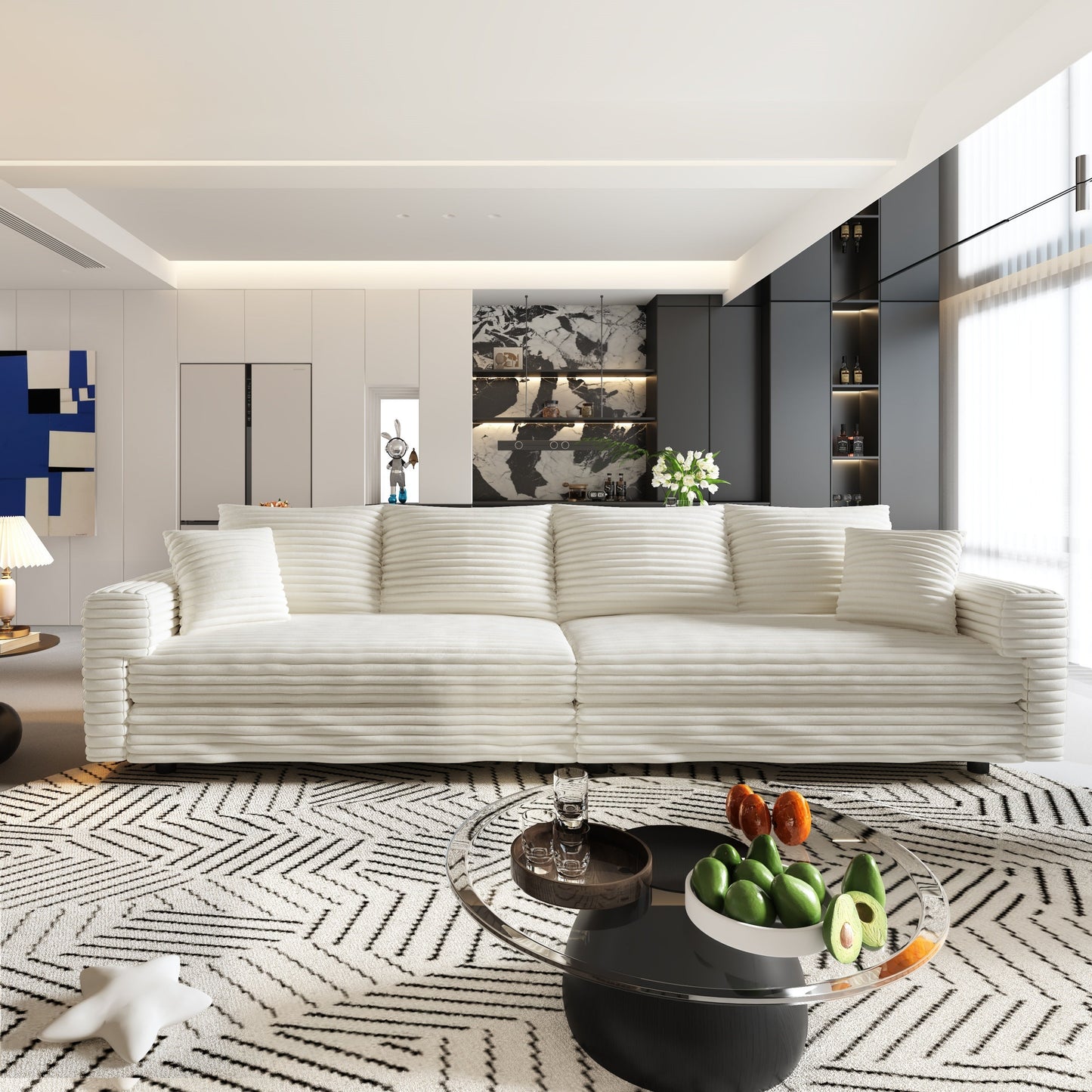 102.4 'Plush Corduroy 4-Seat Sofa,Modern Comfy Upholstered Sofa Cloud Couch,Deep Seat Couches with Soft Pillows and Movable Ottoman