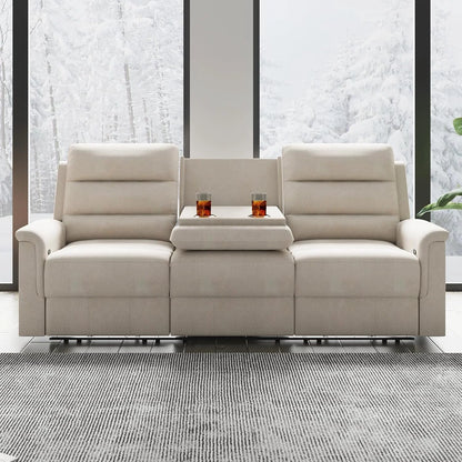 3-Seater Reclining Sofa with 2 Cup Holders,Sofa Recliner with Flipped Middle Backrest, Home Theater Seating Furniture for Living Room,Beige