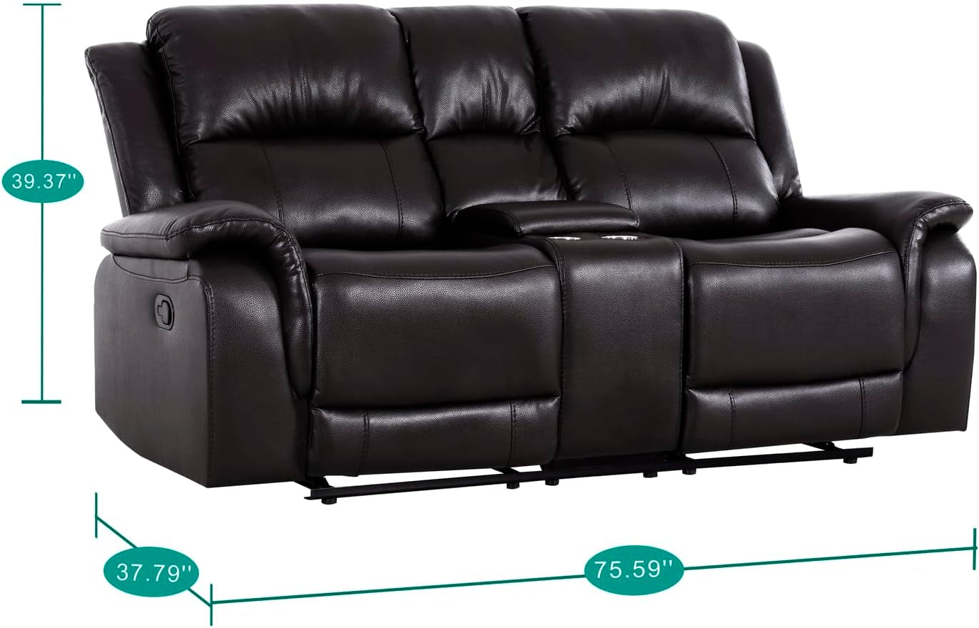 Oversized Espresso Leather Recliner Loveseat For Home Theater