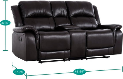 Oversized Espresso Leather Recliner Loveseat For Home Theater