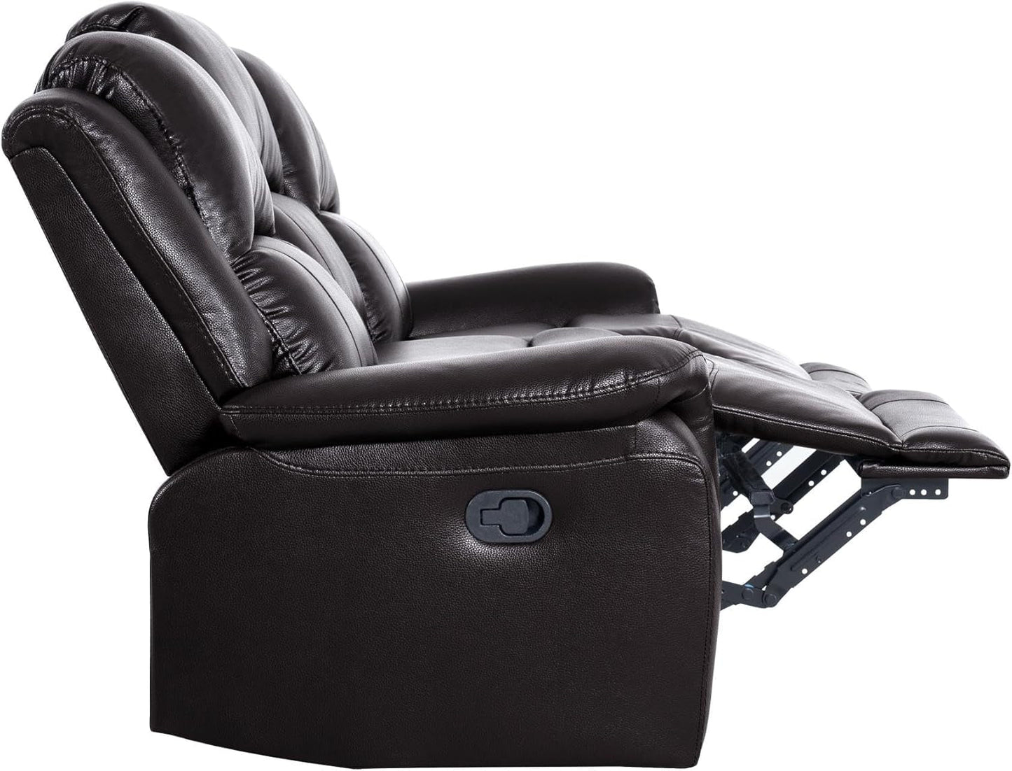 Espresso Leather Sofa Set With Manual Recliner For Living Room