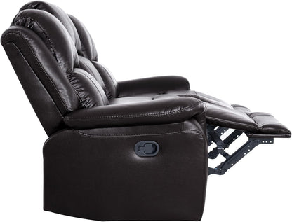 Espresso Leather Sofa Set With Manual Recliner For Living Room