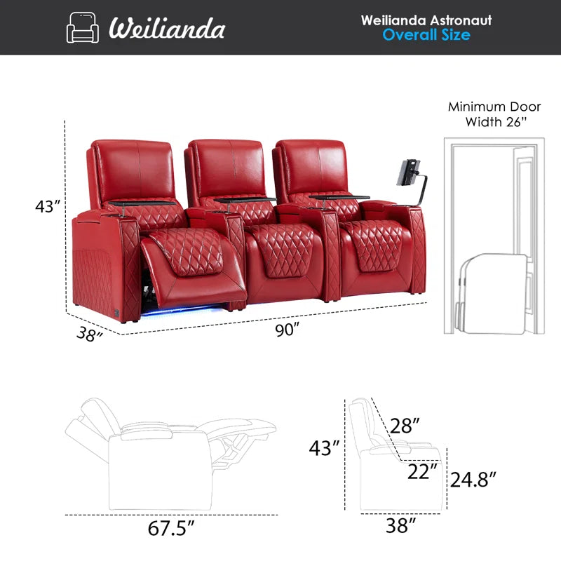 Haiylee Zero Gravity Home Theater Seating Top Grain Leather Recliner Sofa Power Headrest Footrest