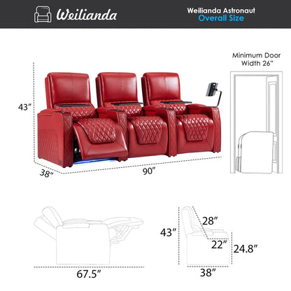 Haiylee Zero Gravity Home Theater Seating Top Grain Leather Recliner Sofa Power Headrest Footrest