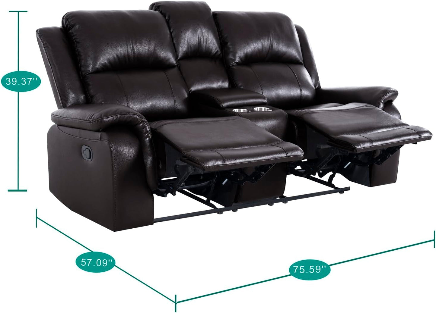 Oversized Espresso Leather Recliner Loveseat For Home Theater