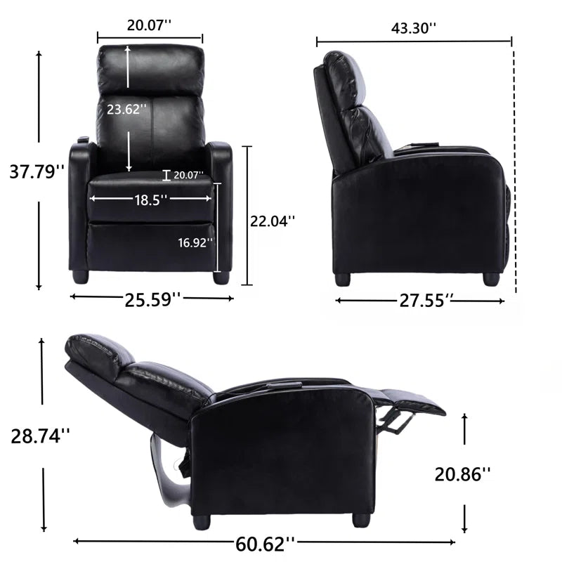 25.6" Wide Modern Soft Breathable Faux Leather Massage Home Theater Individual Seat with Remote Control (Set of 4)