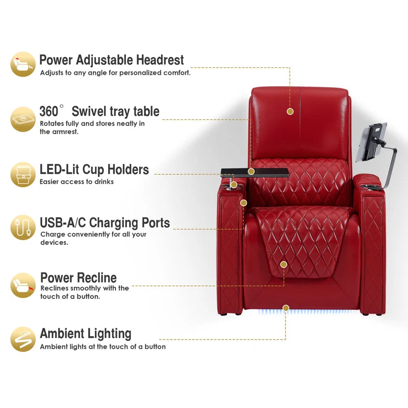 Haiylee Zero Gravity Home Theater Seating Top Grain Leather Recliner Sofa Power Headrest Footrest