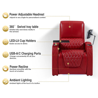 Haiylee Zero Gravity Home Theater Seating Top Grain Leather Recliner Sofa Power Headrest Footrest
