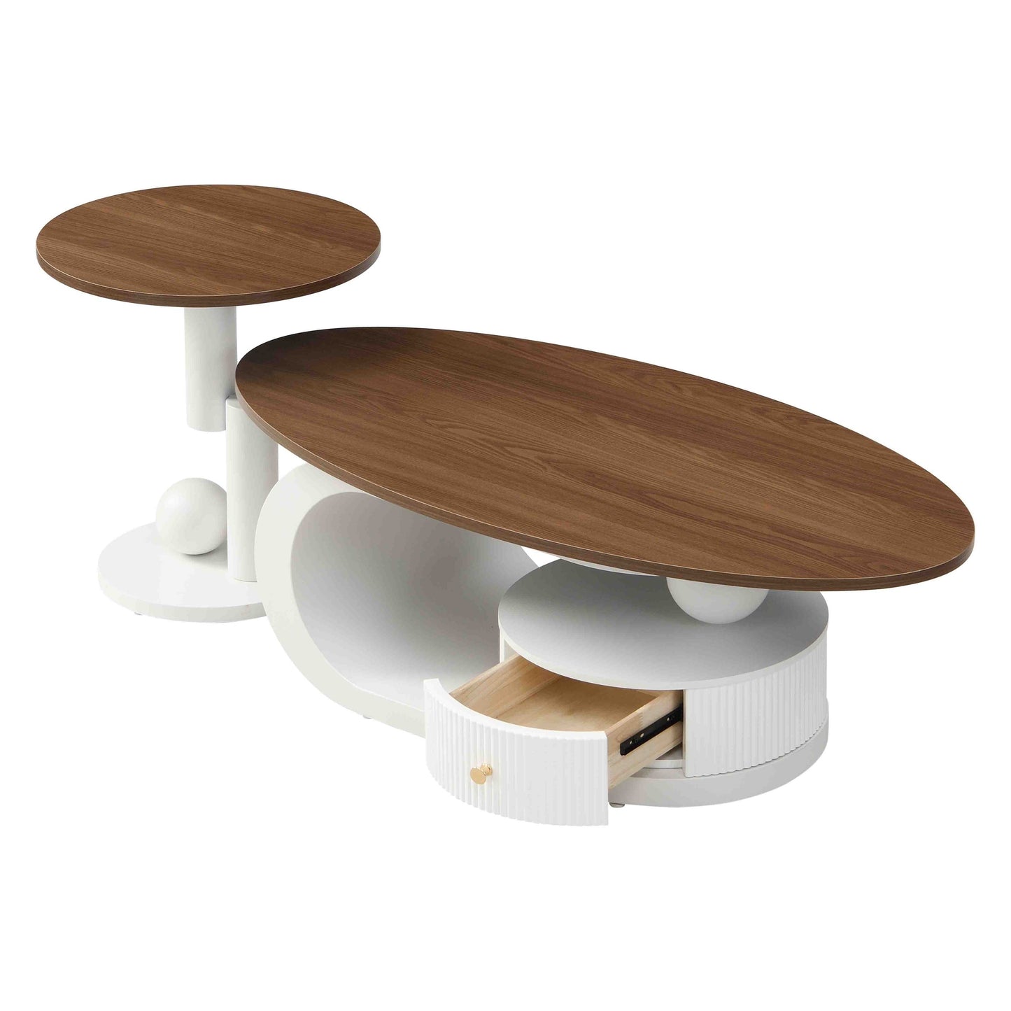 2-Piece Nesting Coffee Table Set with Storage - White & Brown