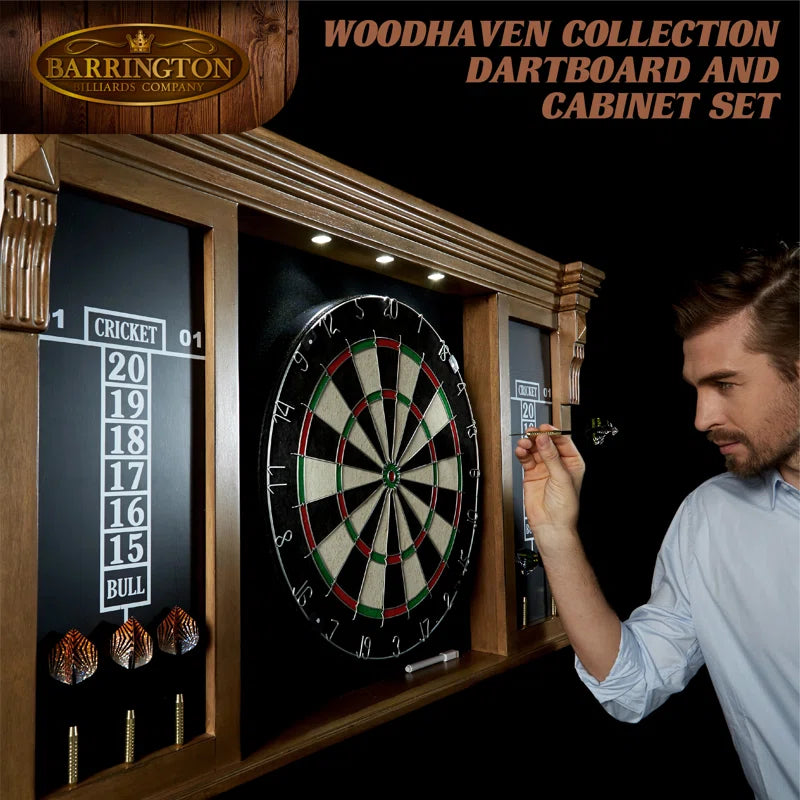 Woodhaven Premium Bristle Dartboard and Cabinet Set with Darts