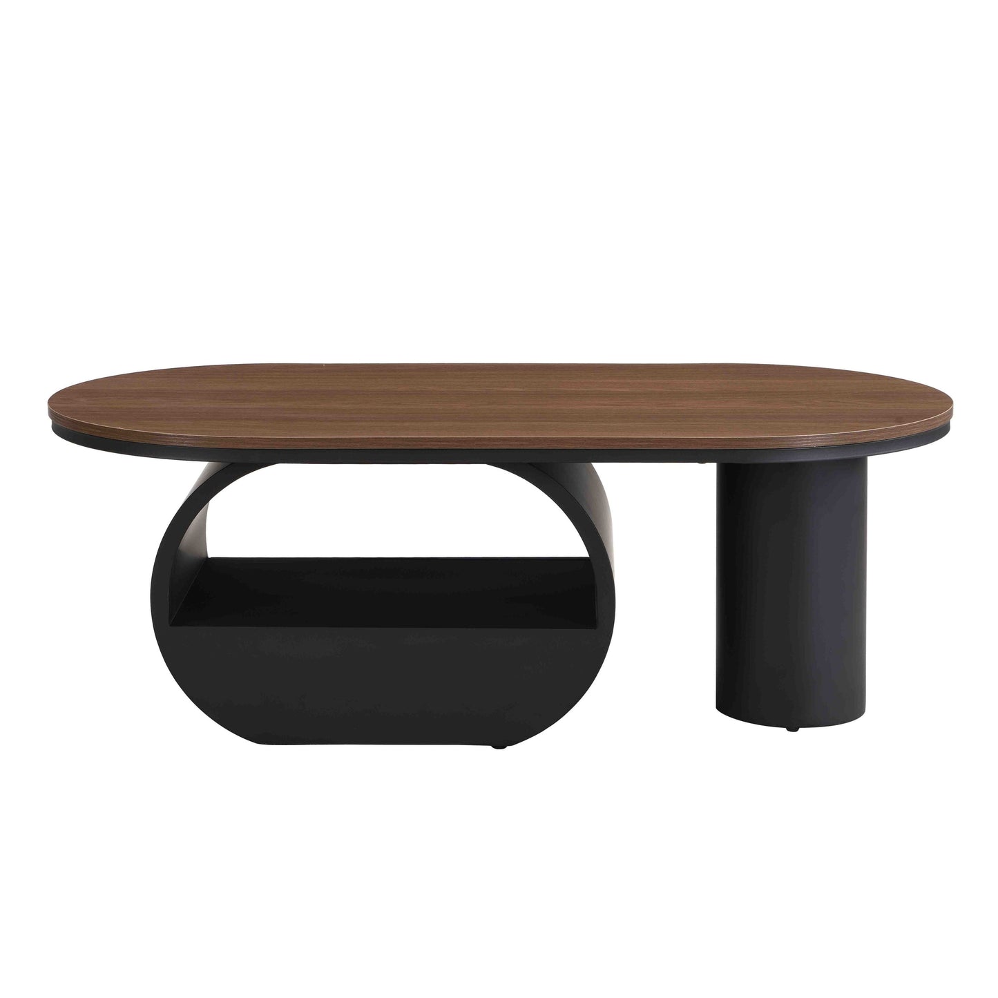 47-Inch Industrial Oval Coffee Table with Storage Drawer - Black