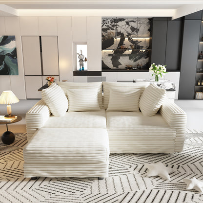 102.4 'Plush Corduroy 4-Seat Sofa,Modern Comfy Upholstered Sofa Cloud Couch,Deep Seat Couches with Soft Pillows and Movable Ottoman