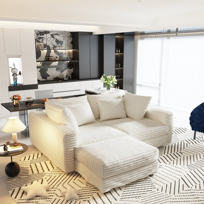 102.4 'Plush Corduroy 4-Seat Sofa,Modern Comfy Upholstered Sofa Cloud Couch,Deep Seat Couches with Soft Pillows and Movable Ottoman