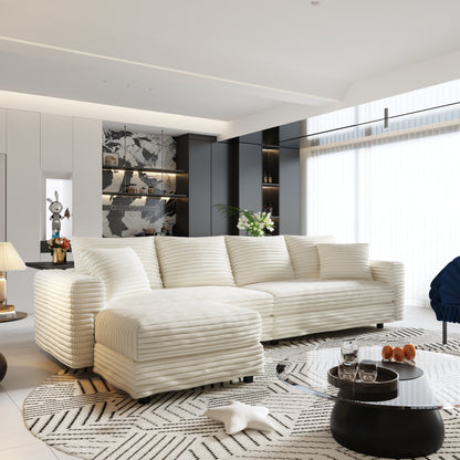 102.4 'Plush Corduroy 4-Seat Sofa,Modern Comfy Upholstered Sofa Cloud Couch,Deep Seat Couches with Soft Pillows and Movable Ottoman