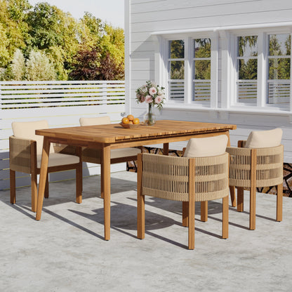 Outdoor Dining Set with Acacia Wood Table and 4 Chairs, Beige