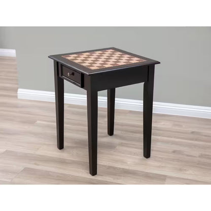 22 In. Chess End Table with 2 Drawers in Mahogany Wood