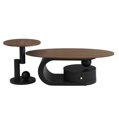 2-Piece Nesting Coffee Table Set with Storage - Black & Brown