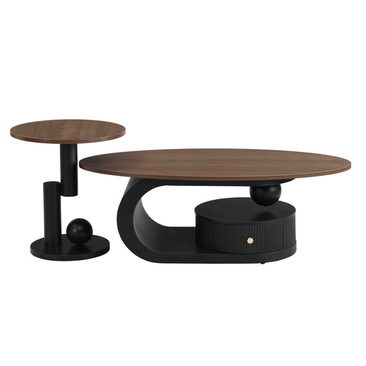 2-Piece Nesting Coffee Table Set with Storage - Black & Brown