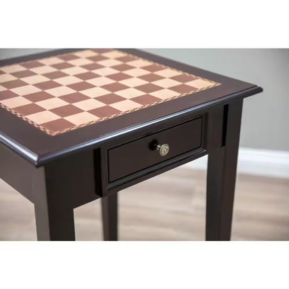 22 In. Chess End Table with 2 Drawers in Mahogany Wood