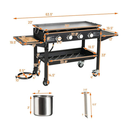 Portable Outdoor 4 Burner Propane Flat Top Gas Grill W/ Wheels, 60K BTU